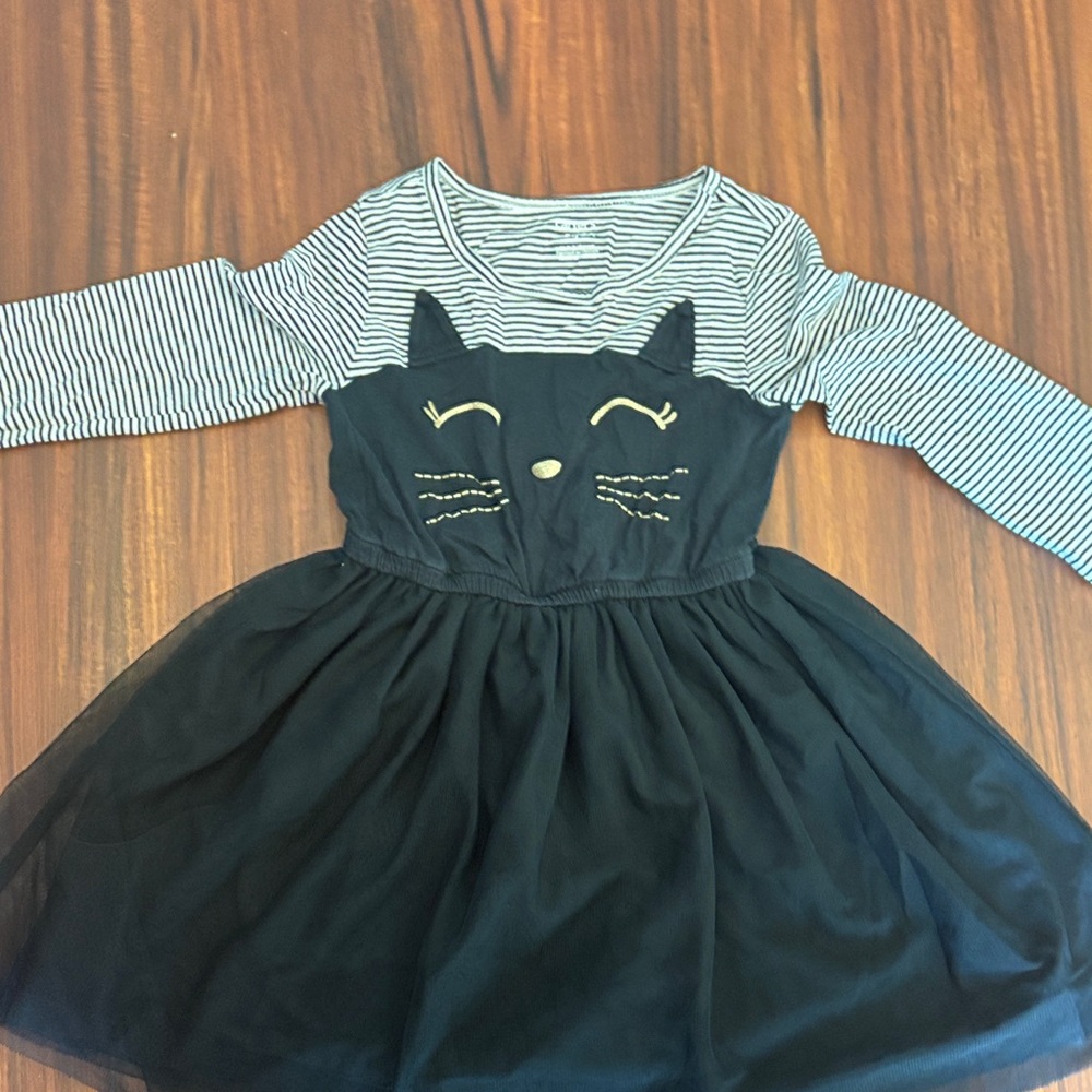 Carter's Cat Dress with striped sleeves